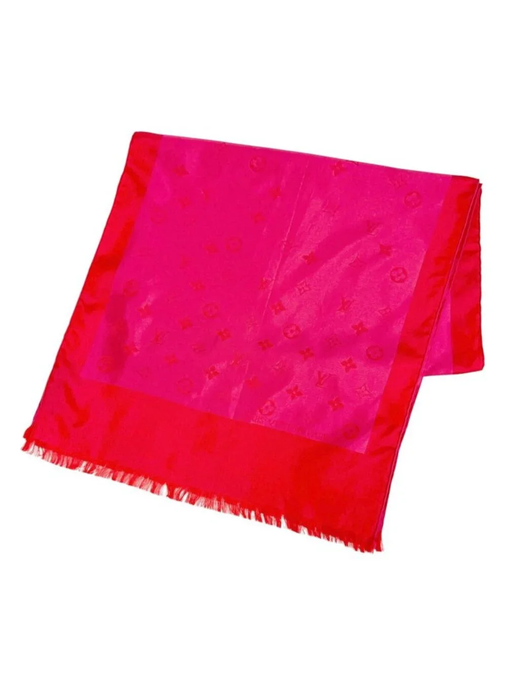 Louis Vuitton Echarpe Capri Silk 100% Monogram Mini Fringe Shawl Scarf Pink